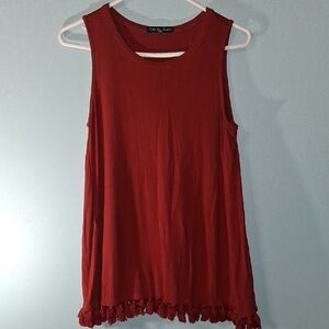 Kim & Cami Sleeveless Red Tank with Tassel Hem